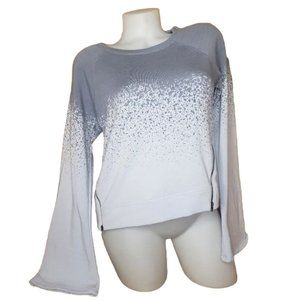 CALIA SPLATTER GRAY BLUE BELL SLEEVE SWEATSHIRT SIZE SMALL